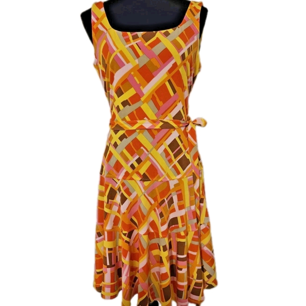 Geometric Multicolor Sleeveless Dress-Size 10